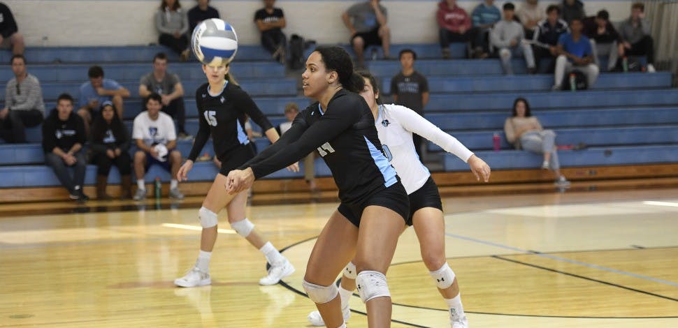 HOPKINSSPORTS.COM
Hopkins bounced back from a first-set loss to beat Swarthmore in four sets.