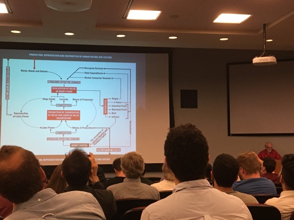 SAMANTHA SETO/PHOTOGRAPHY STAFF
David Harvey, who formerly taught at Hopkins, discussed how he makes Marx’s ideas more accessible.