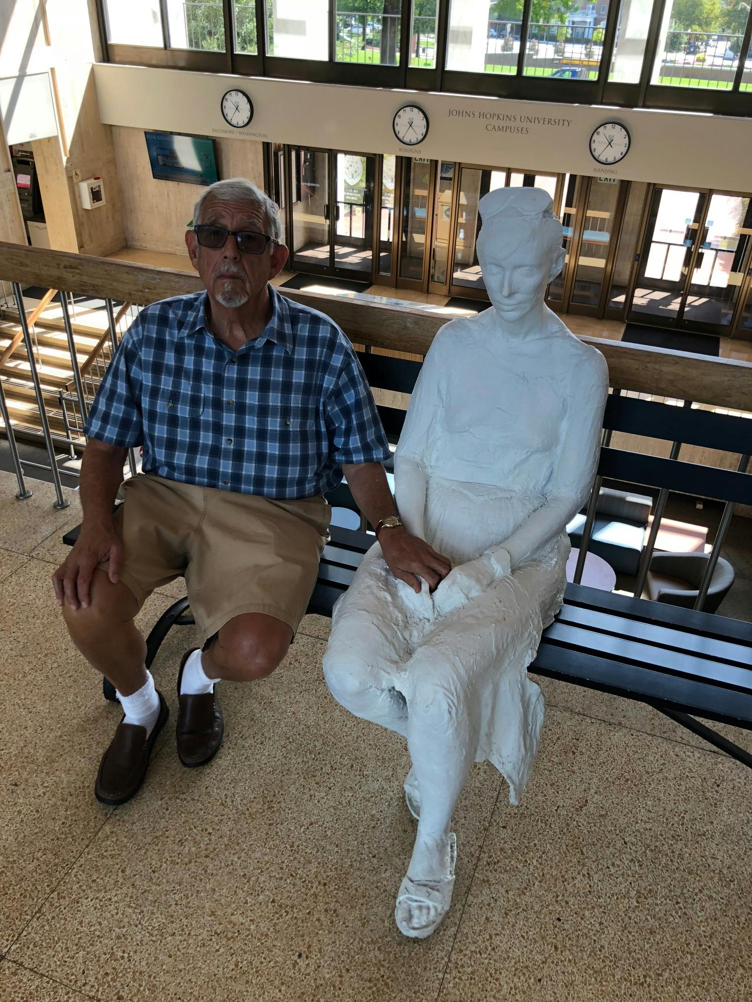 COURTESY OF CALEB DESCHANEL
“Henry James Korn and a plastered friend on a recent visit to the Milton S. Eisenhower Library.”