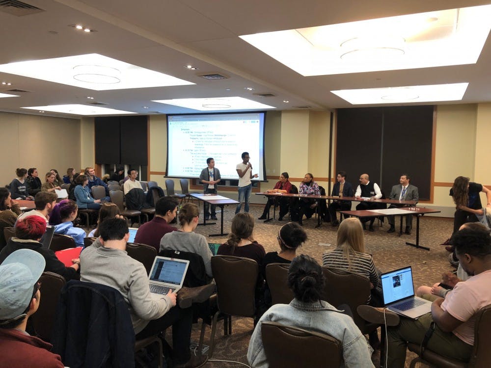 Students and administrators gathered to discuss the proposed police force.