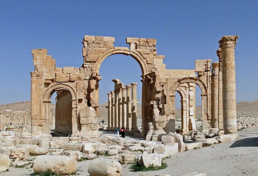COURTESY OF SARAH SCHREIB
The destroyed Monumental Arch of Palmyra was mentioned in the talk.