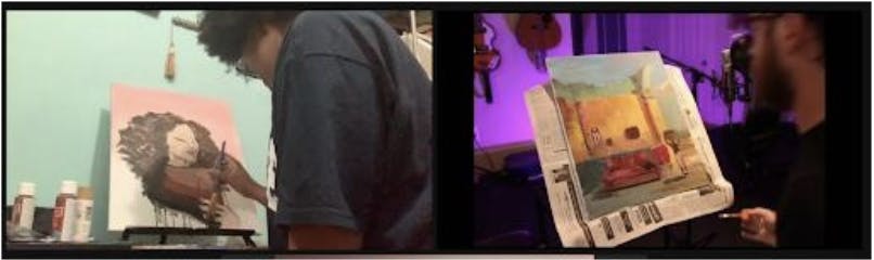 COURTESY OF SARAH JUNG
Artists Shayla-Mona’e Russell and Dylan Aiello paint their interpretations of the poem “La Negra.”