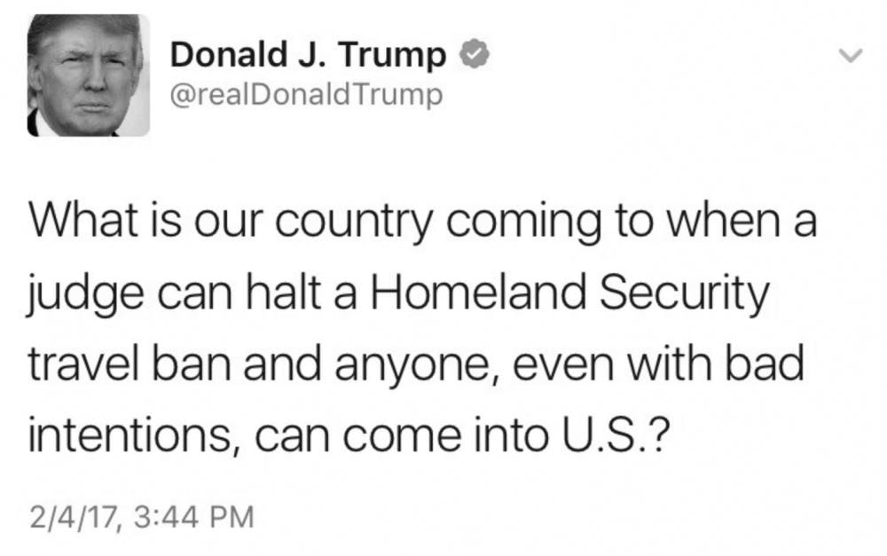 COURTESY OF TWITTER
President Trump asserts his dominance over the judicial branch.