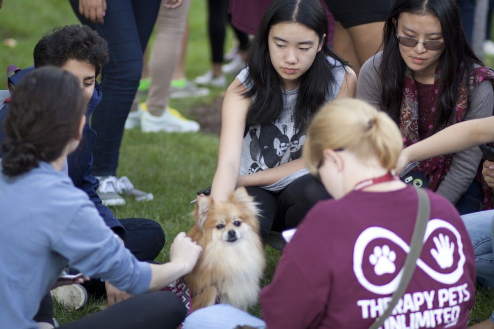 Courtesy of SOFYA FREYMAN
Hoptoberfest brought therapy dogs to the Gilman Quad Wednesday afternoon to help students de-stress.