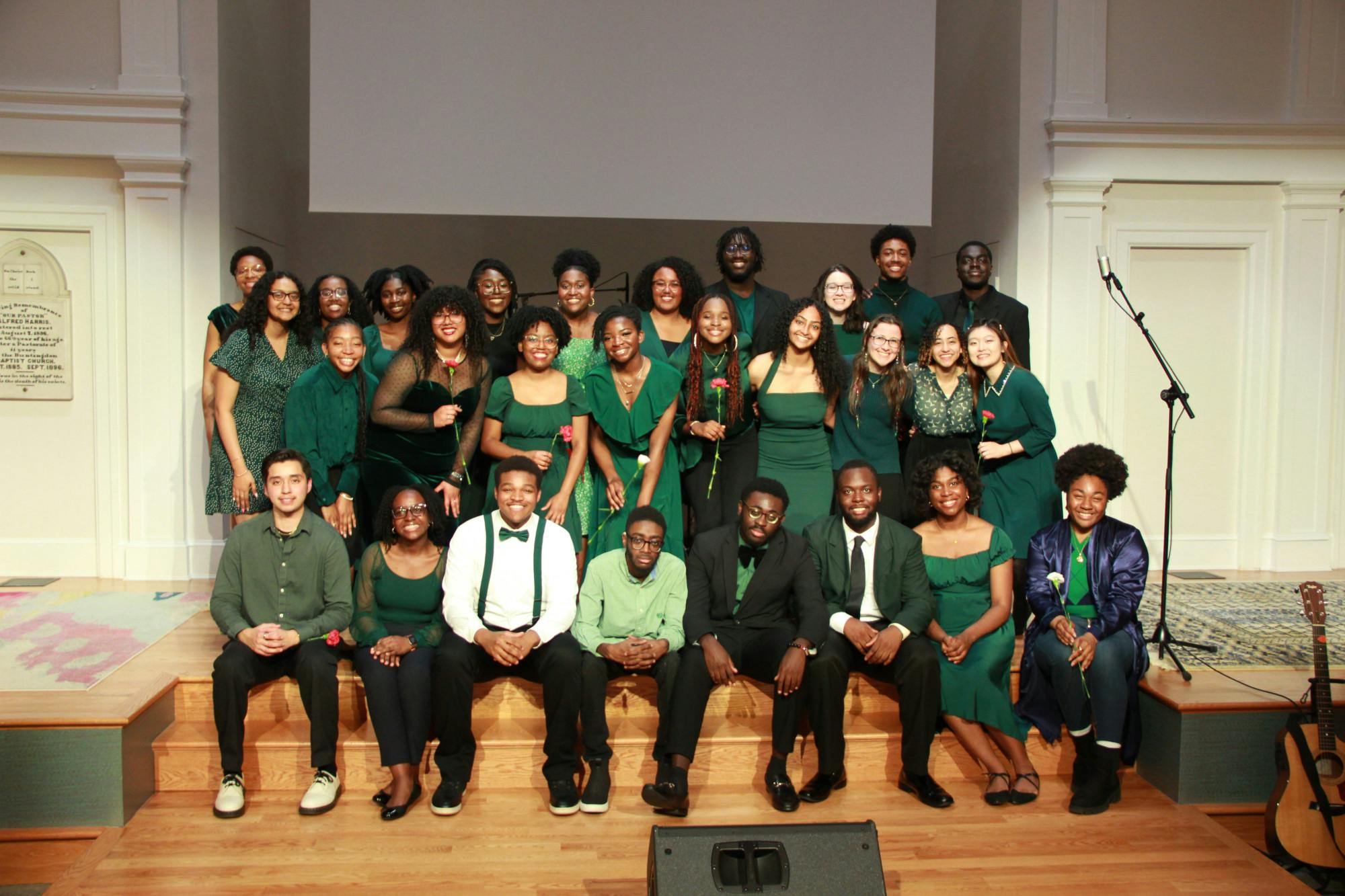 COURTESY OF KATIE BOMHOFF
Members of the JHU Gospel Choir pose for a picture after their latest spring performance at St. Moses Church.