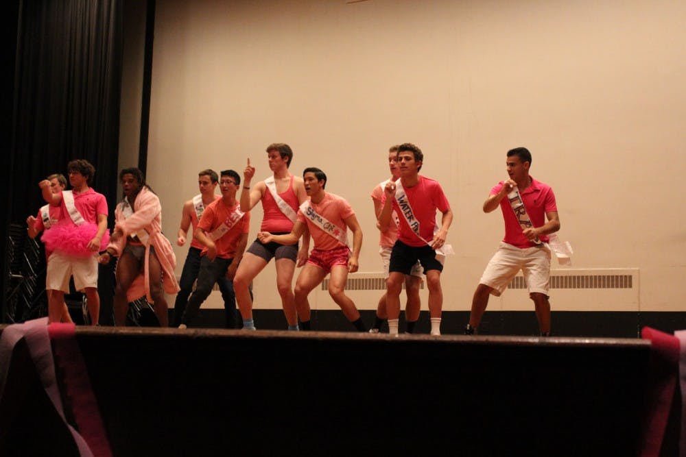COURTESY OF CINDY JIANG
Contestants danced in the first stage of the Mr. Phi Mu competition, which benefits cancer research.