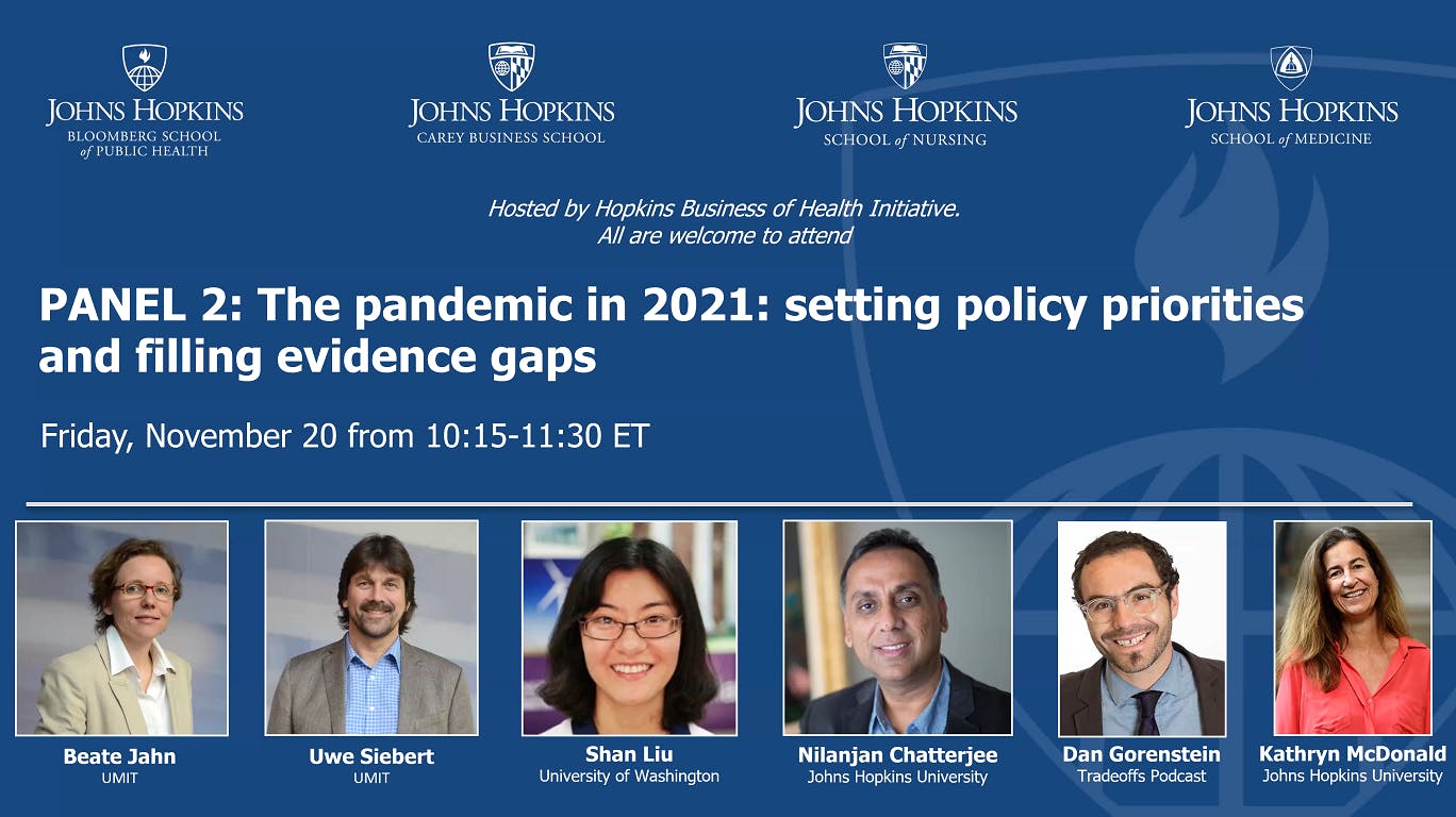 COURTESY OF HOPKINS BUSINESS OF HEALTH INITIATIVE
The panelists discussed decision-making models which may inform vaccine distribution and health policies at the local, state and federal levels.&nbsp;