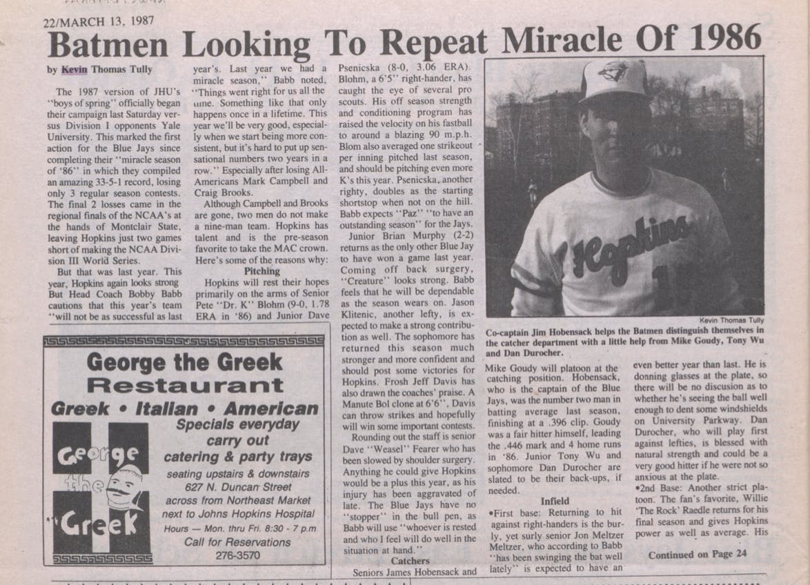 COURTESY OF THE UNIVERSITY ARCHIVES — SHERIDAN LIBRARIES&nbsp;
Thomas Tully wrote and took pictures for the sports section at The News-Letter.