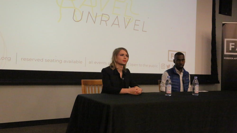 DAVID SAVELIEV/Photography Staff
Chelsea Manning spoke to a packed auditorium in Hodson Hall about her experiences as a government whistleblower at the Foreign Affairs Symposium.