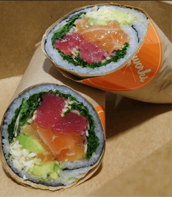 Courtesy of alison bartowskl
The author ordered a poke “burrito” stuffed with seafood and avocado, among other ingredients. 