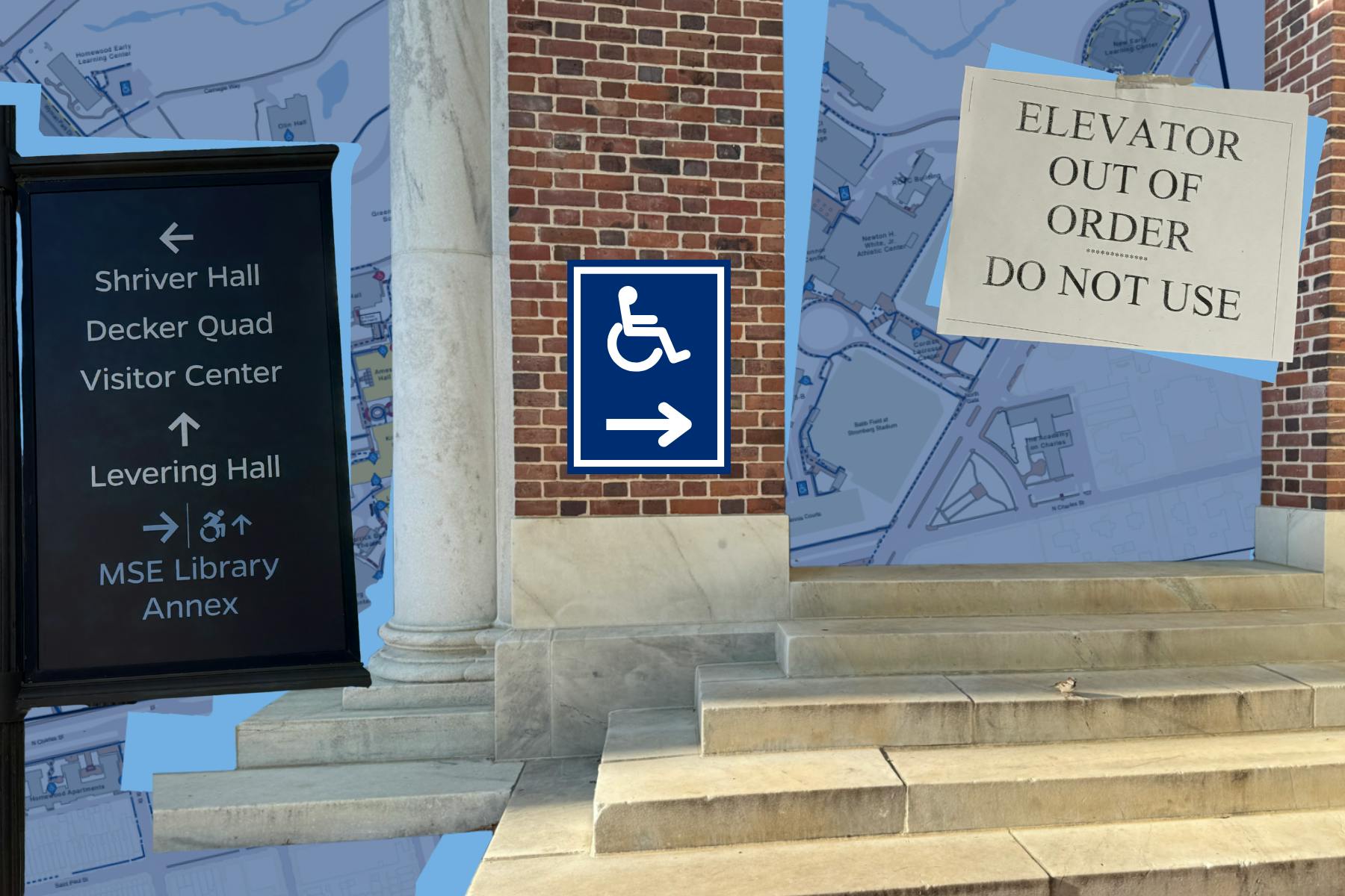 SYDNOR DUFFY / DESIGN & LAYOUT EDITOR 
Students report long, impractical stairless routes and sporadic, out-of-order elevators as challenges to physical accessibility on campus, underscored by SDS's reliance on students and faculty for instating accommodations.