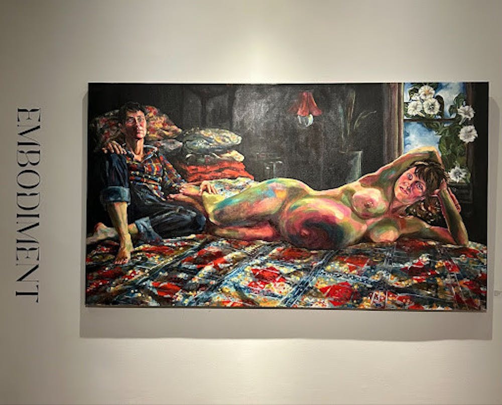 COURTESY OF NOËL DA
Photograph of Origin of the Family, by Joan Cox. Oil on Canvas, 96” by 54”.