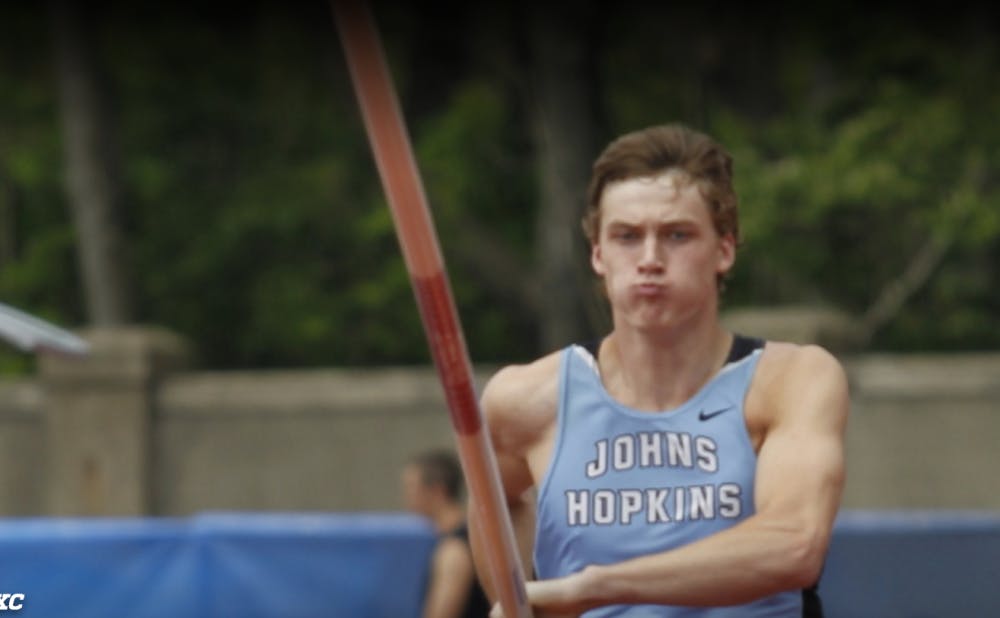hopkinssports.com
Junior Andrew Bartnett won the pole vault with a 5.20m leap.