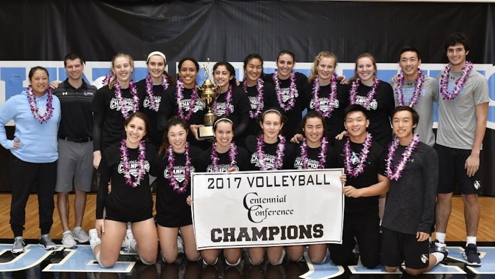 HOPKINSSPORTS.COM
The Hopkins women’s volleyball team won their second straight Centennial Conference Championship this past Sunday, both times against the Swarthmore College Garnet.