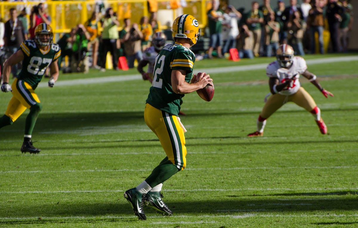 MIKE MORBECK / CC BY-SA
Quarterback Aaron Rodgers has continued to perform at a high level.
