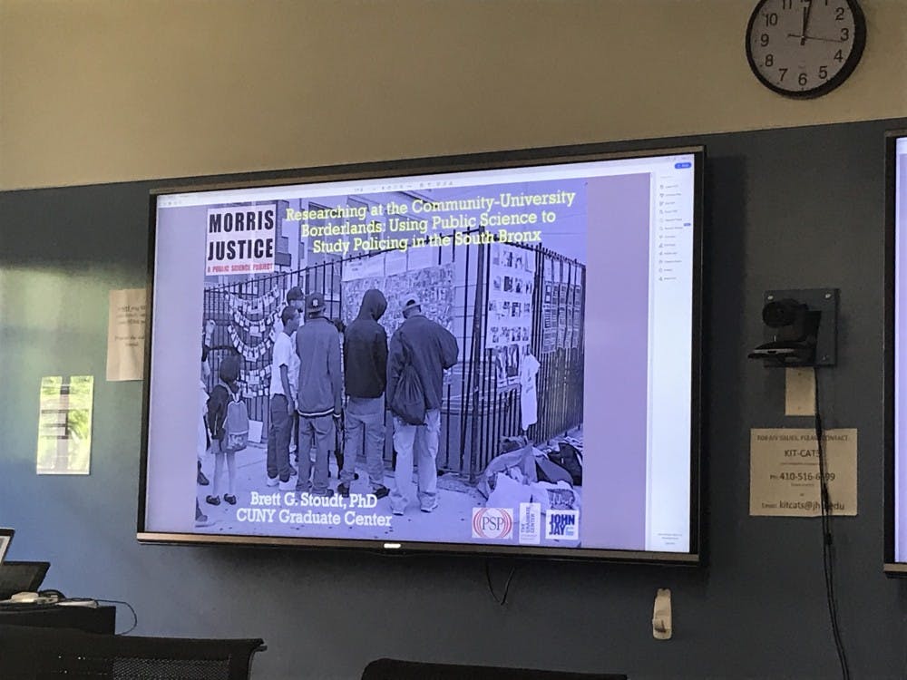 COURTESY OF DRAKE FOREMAN
Stoudt discussed the implications of his research study on policing in NY.