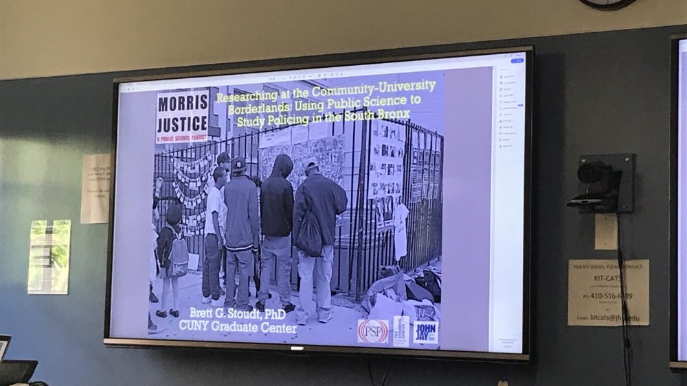 COURTESY OF DRAKE FOREMAN
Stoudt discussed the implications of his research study on policing in NY.