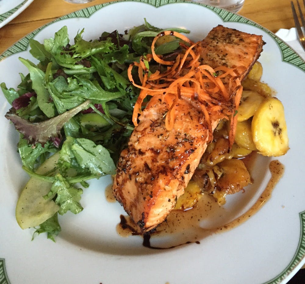 Courtesy of JULINANA VERACKA
My personal favorite dish is the salmon, served on top of fried plantains.