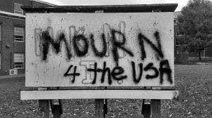  COURTESY OF SDS
The murals outside of BLC were painted with anti-Trump slogans.