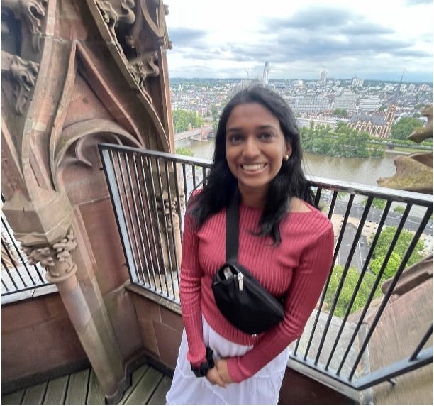 COURTESY OF SAMHI BOPPANA
Boppana standing at the top of the Frankfurt Cathedral tower.