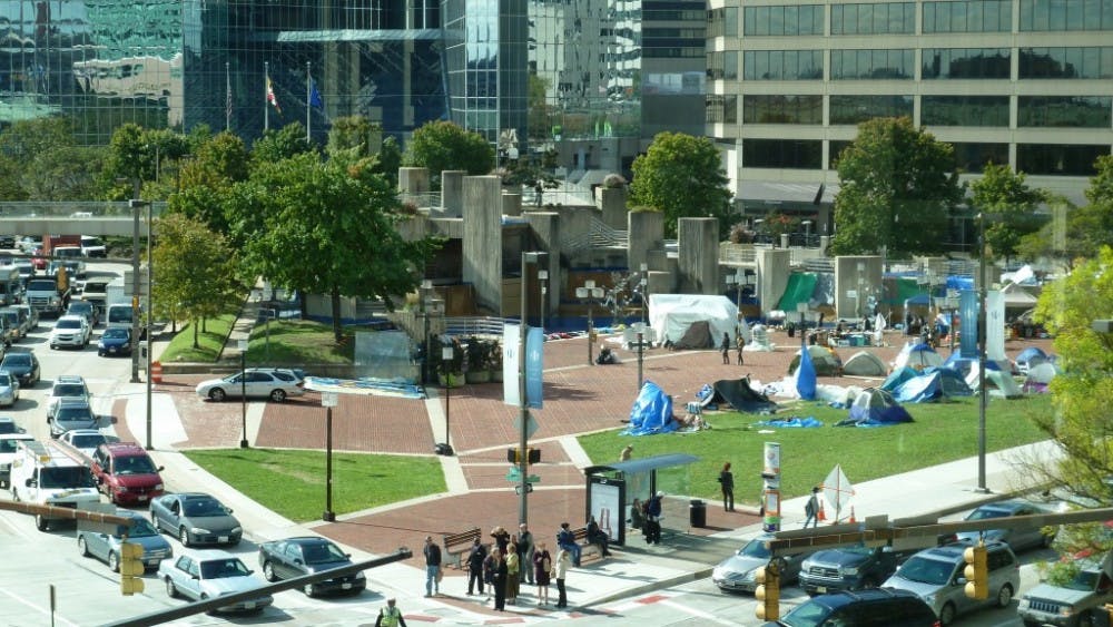  A. CURRELL via Flickr/CC-BY-2.0
The McKeldin fountain and plaza is one of many landmarks located in the Inner Harbor and was instrumental in the Occupy Baltimore movement.
