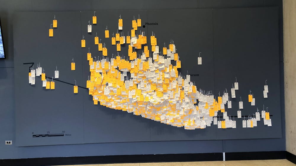 COURTESY OF MIN-SEO KIM
The Hostile Terrain 94 display uses toe tags to underline the human cost of America's immigration policies.&nbsp;
