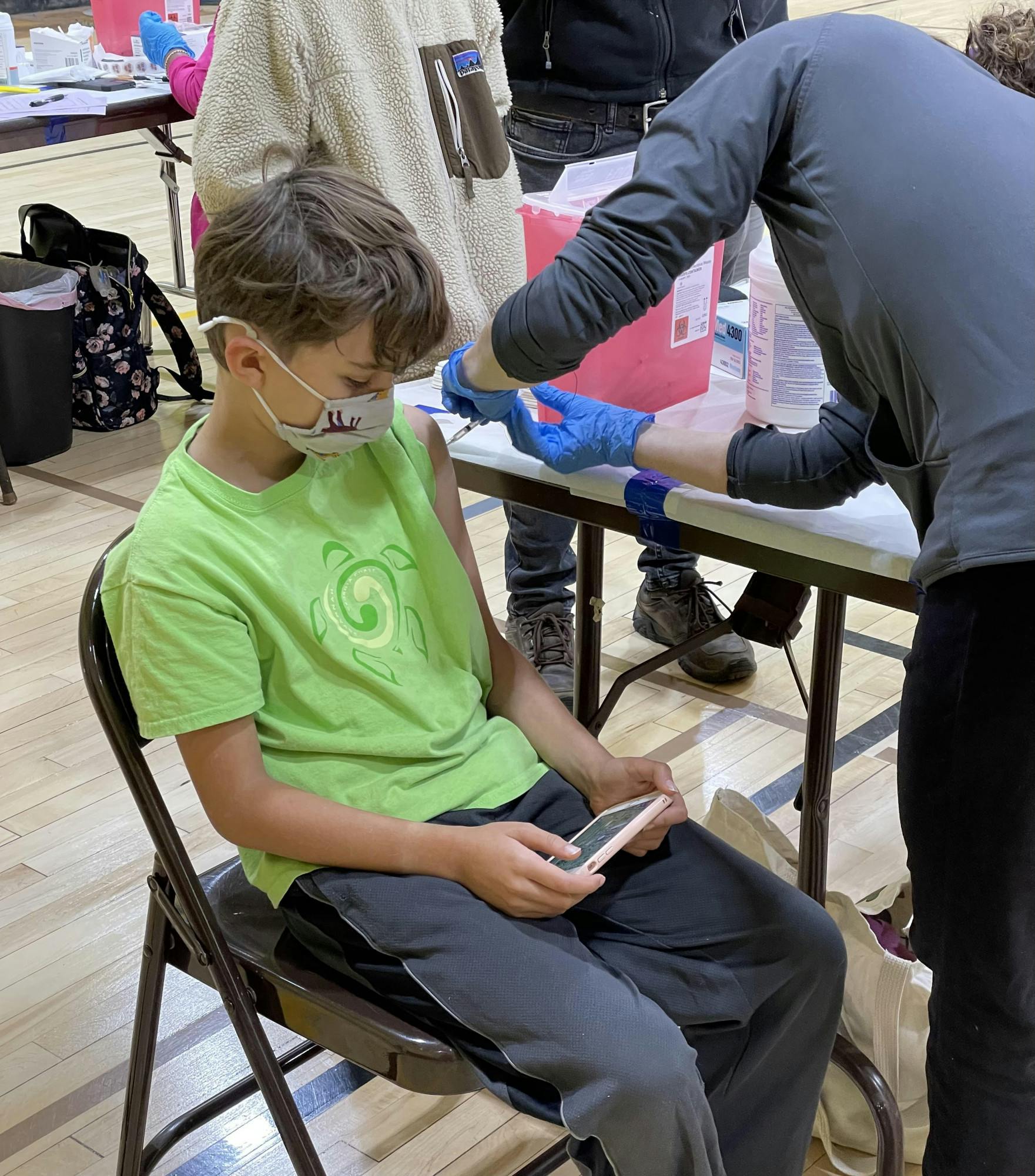 COURTESY OF KAWSAR TALAAT
Talaat's son was vaccinated on Saturday, Nov. 7. Talaat and Mendelson discussed the benefits of expanding the availability of the vaccine for children ages 5 to 11.&nbsp;