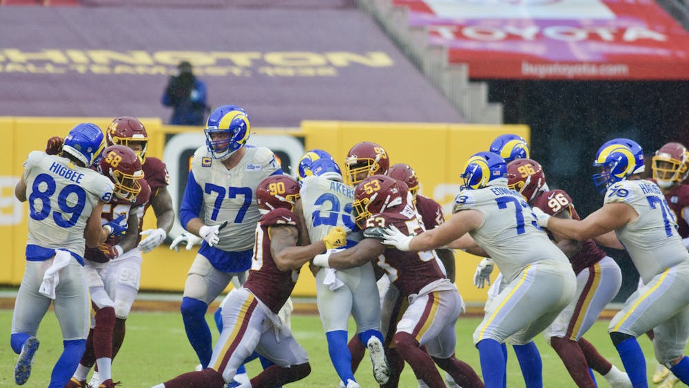 www.allproreels@gmail.com -- from the Washington Football Team vs. Los Angeles Rams at FedEx Field in Landover, Maryland. October 11, 2020 (All-Pro Reels Photography)