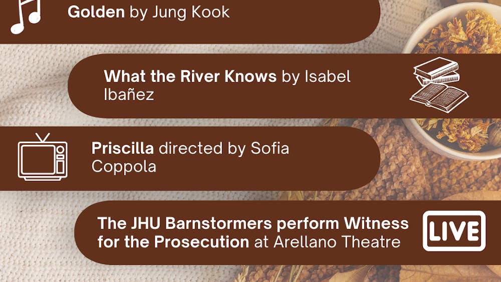 ARANTZA GARCIA / DESIGN AND LAYOUT EDITOR
This week’s picks include the unconventional biopic Priscilla, Isabel Ibañez’ new historical fantasy novel What the River Knows, BTS member Jung Kook’s debut solo album Golden and the JHU Barnstormers’ performance of Witness for the Prosecution.&nbsp;