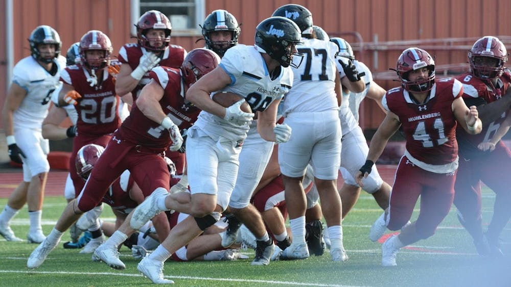 COURTESY OF HOPKINSSPORTS.COM
The Blue Jays scored a game-winning touchdown off a blocked field goal to defeat Muhlenberg College 34–28.
