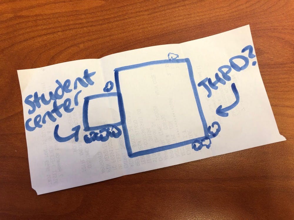 Courtesy of S. Ann Ridge

Daniels sketched the updated plan for the student center on the back of a receipt he pulled out of a desk drawer.