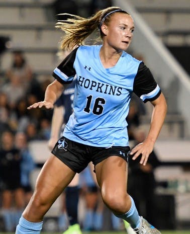 HOPKINSSPORTS.COM
Freshman Riley O’Toole scored her first career goal against the Eagles.