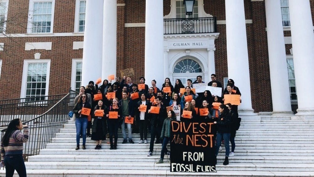 FILE PHOTO
A 2018 rally by Refuel Our Future, urging Hopkins to fully divest from fossil fuels.
