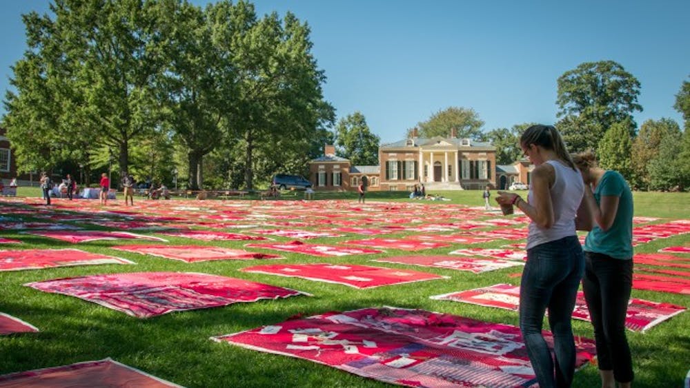  KAREEM OSMAN/PHOTOGRAPHY EDITOR
After delays, the Monument Quilt came to the Homewood Campus Wednesday to display reactions to sexual assault. 