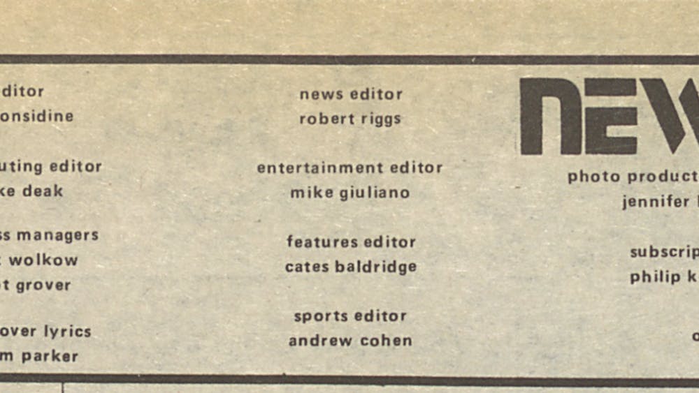 COURTESY OF THE UNIVERSITY ARCHIVES — SHERIDAN LIBRARIES&nbsp;
Mike Deak, Elliot Grover, Phil Konort and Mark Wolkow worked together on The News-Letter, as shown in this masthead from 1977.