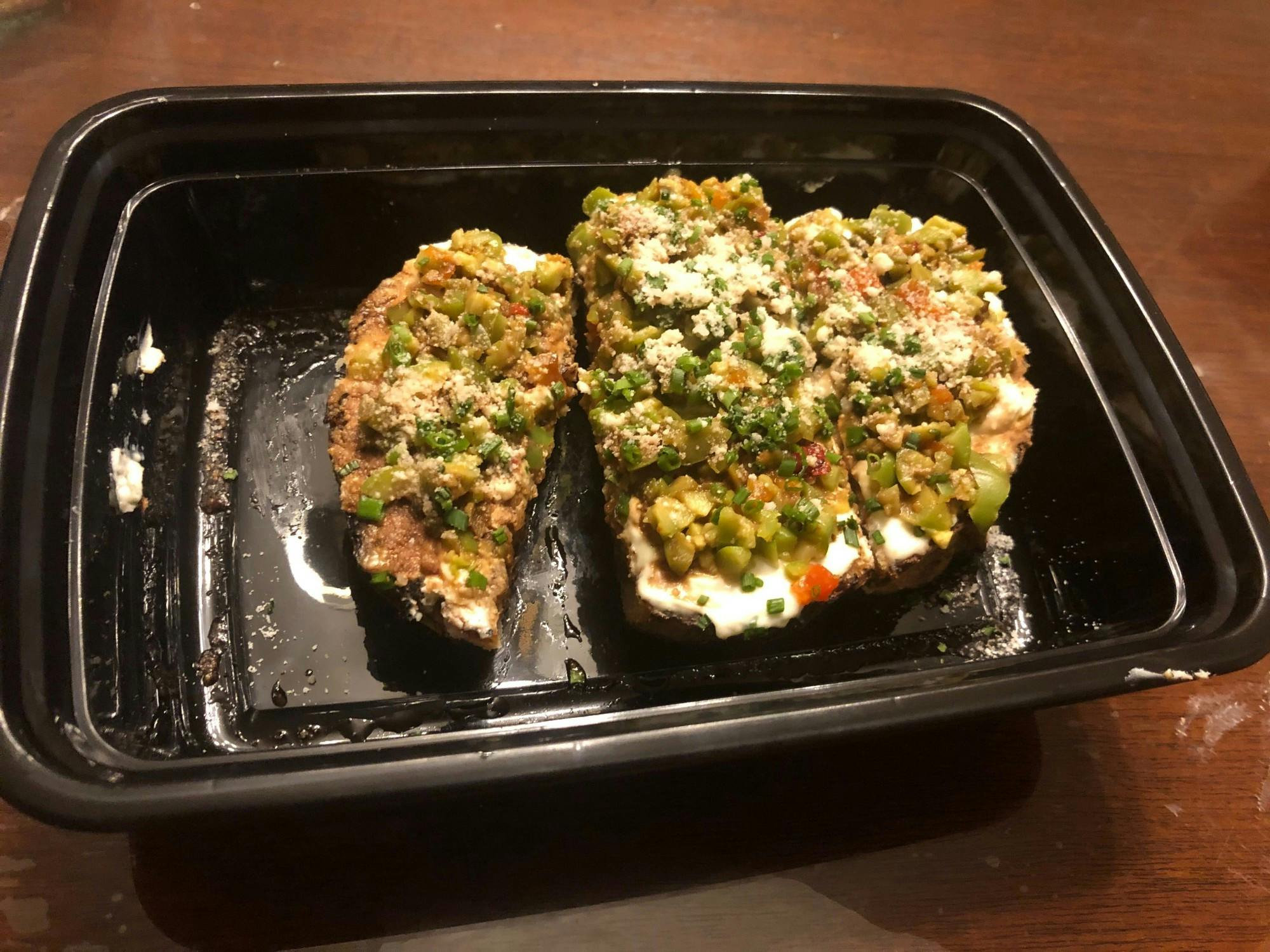 COURTESY OF SABRINA ABRAMS
The ricotta crostino with tapenade and parmesan was the highlight of Abrams’ meal.