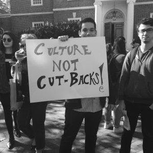  Courtesy of AMANDA AUBLE
Around 50 protestors, including faculty, gathered in Levering Courtyard to support the Humanities Center.