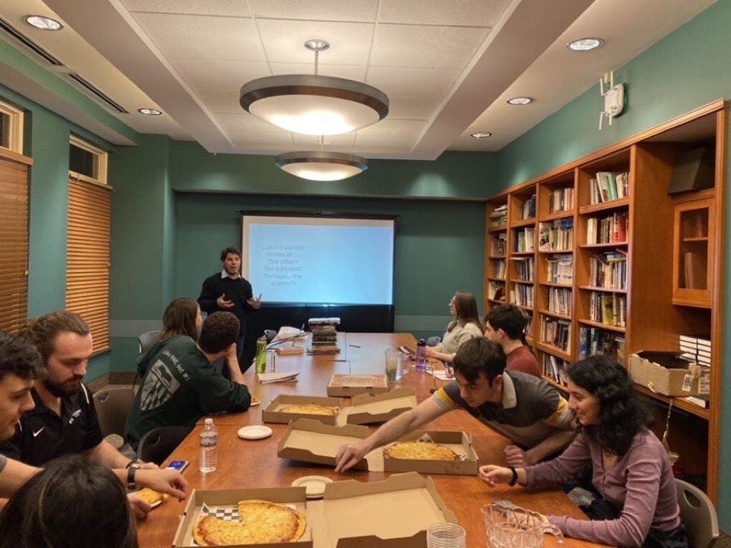 COURTESY OF MIRI CAZES
Graduate student Giacomo Loi presented a talk on history and myths.
