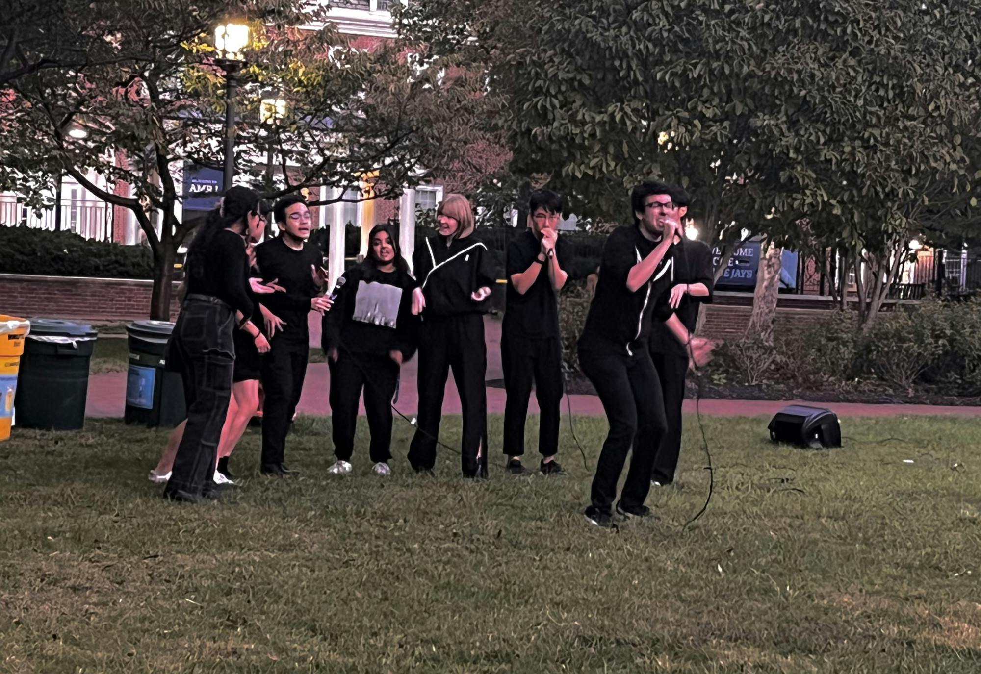COURTESY OF TIMOTHY MCSHEA
The Octopodes' Noah Trudeau performs a passionate solo on Freshman Quad.