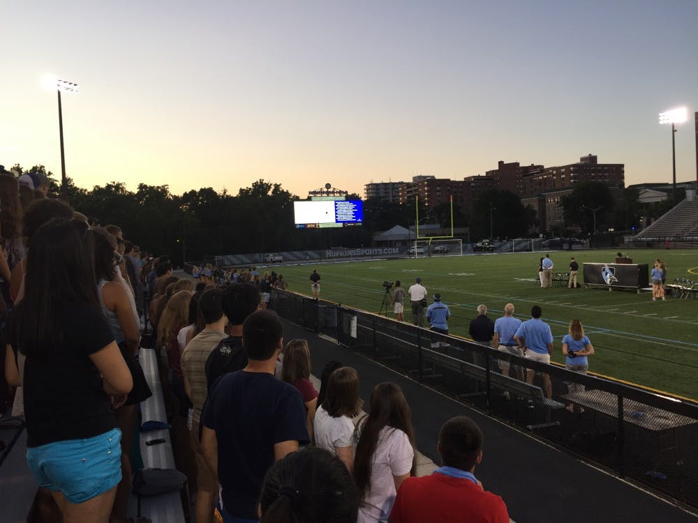 COURTESY OF SAMHITA ILANGO
Deans spoke to freshmen on Homewood Field about academic, residential and social life on campus.