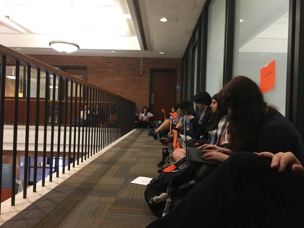 COURTESY OF SHERRY KIM
Students held a four-hour sit-in pushing for fossil fuel divestment. 