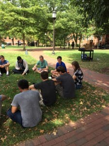  COURTESY OF SAMHITA ILANGO
Students relax on campus while talking with their First Year Mentors. 