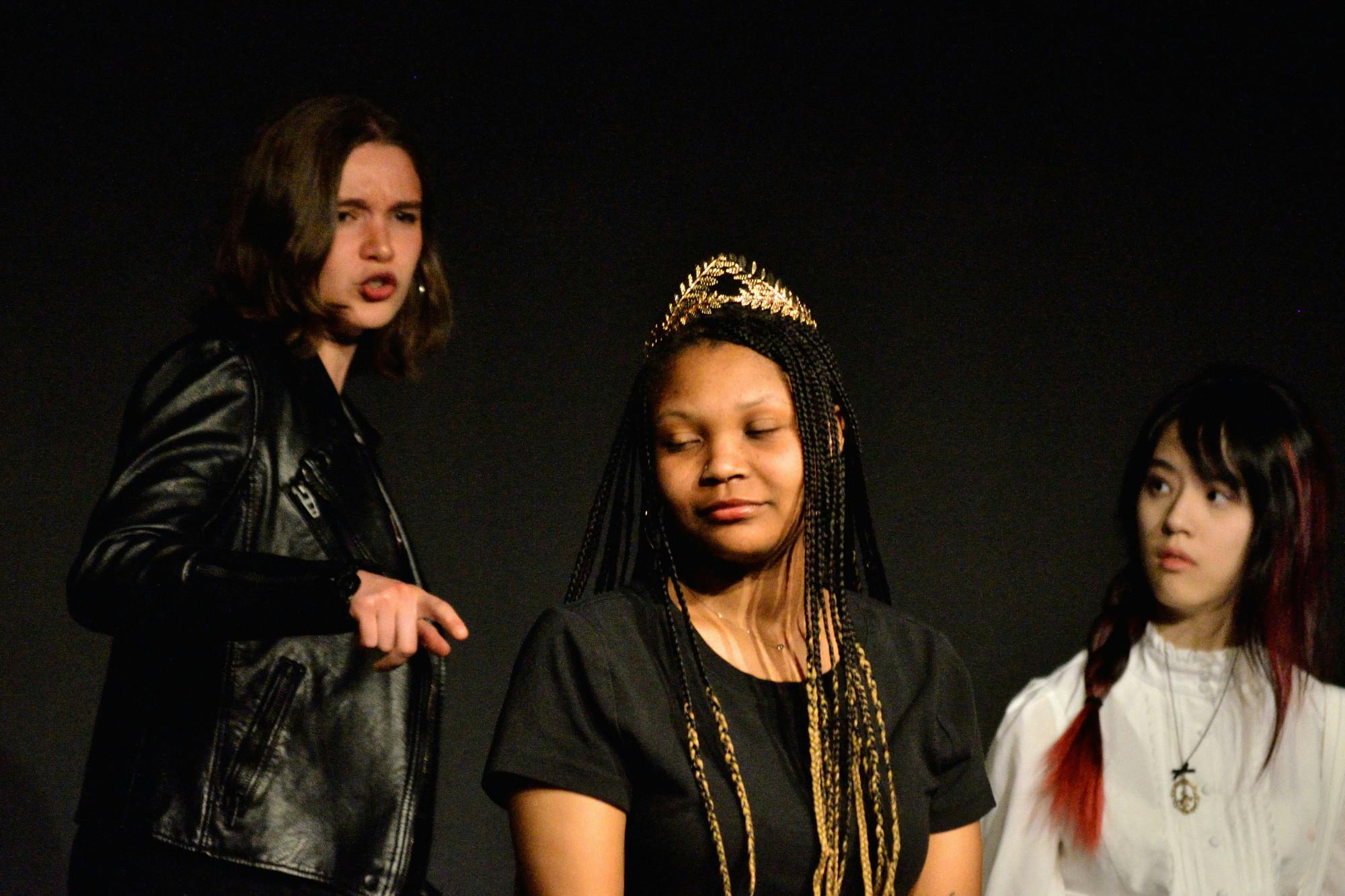 COURTESY OF JOSHUA LONSTEINElectra (Amanda Butler; left) condemns Medea (Khaya Cliett; center) for her crimes.&nbsp;