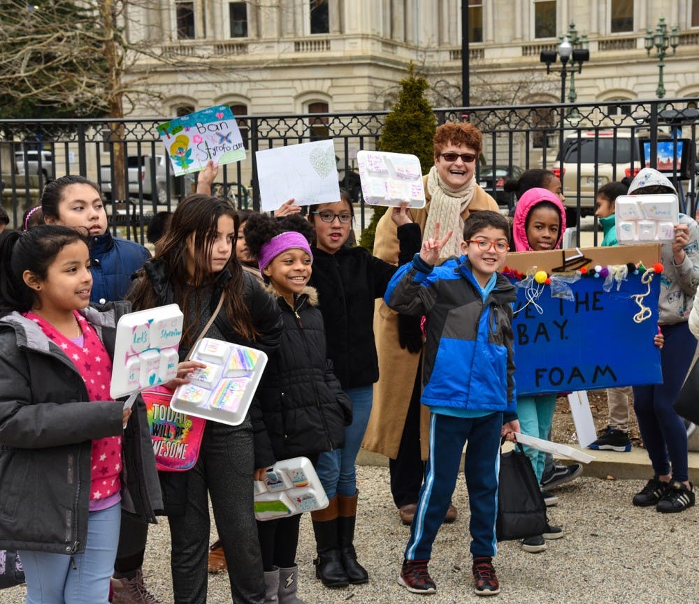 COURTESY OF MICHEL ANDERSON
On Feb. 6, local students rallied outside City Hall support a ban on foam.