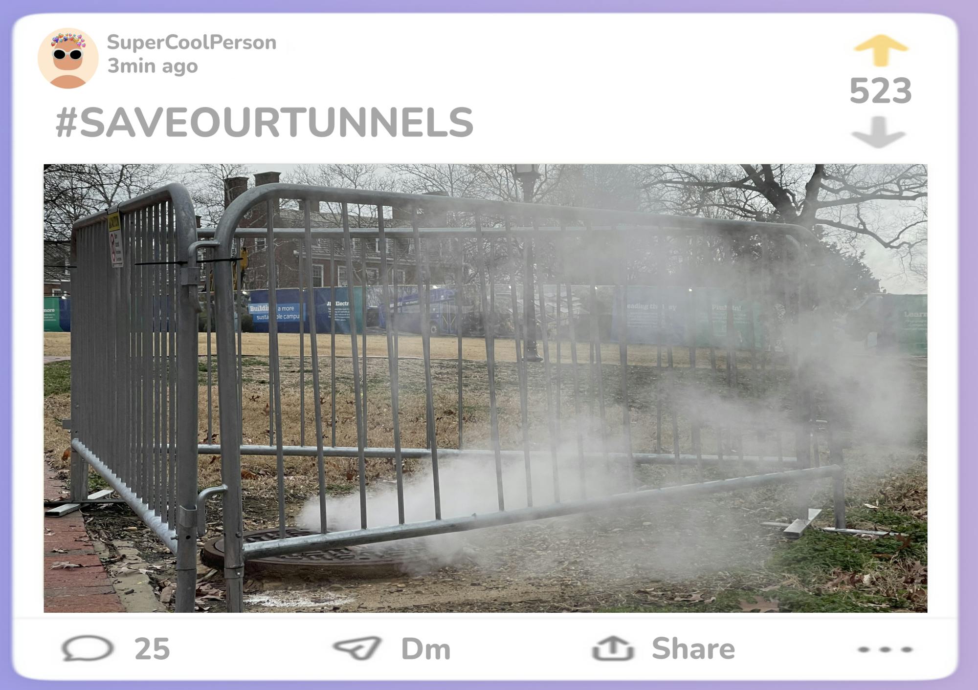 COURTESY OF SUPERCOOLPERSON
A JHPD cordon around a possible entrance to the Steam Tunnels; construction equiment and fences are already erected in the background.