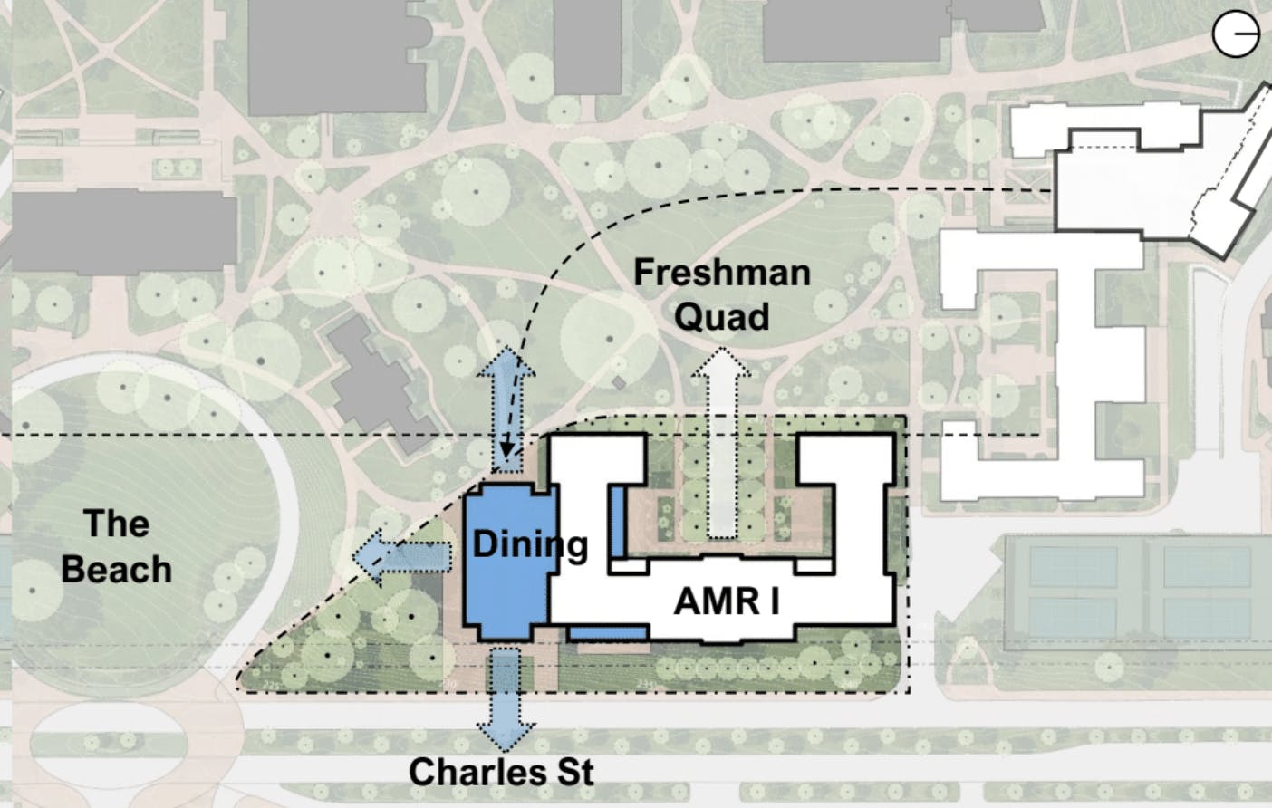 JOHNS HOPKINS UNIVERSITY&nbsp;
The schematic plan presented by the University included the expansion of the AMR I facilities into the freshman quad.&nbsp;
