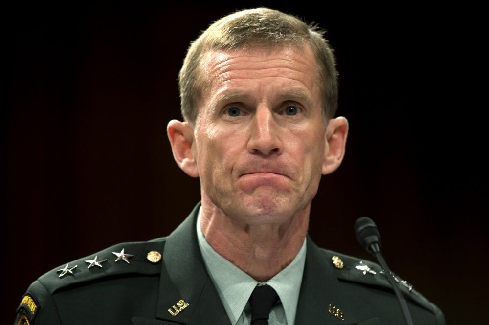 090601-N-0696M-069U.S. Army Gen. Stanley McCrystal, director, Joint Staff testifies to the Senate Armed Services Committee on his nomination  to lead U.S. Forces, Afghanistan, Hart Senate Office Building, Washington, D.C., June 2, 2009. (DoD photo by Mass Communication Specialist 1st Class Chad J. McNeeley/Released)