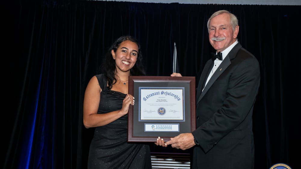 COURTESY OF NEHA SKANDAN
Neha Skandan accepting the certificate of her Astronaut Scholarship at the 2024 Astronaut Scholarship Foundation’s Innovators Symposium & Gala.