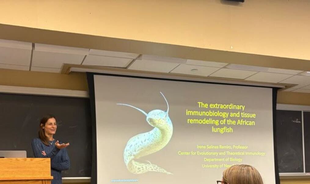COURTESY OF ADITYA SINKAR
Salinas describes her research in African lungfish – an amphibian-like species that is capable of going through estivation.