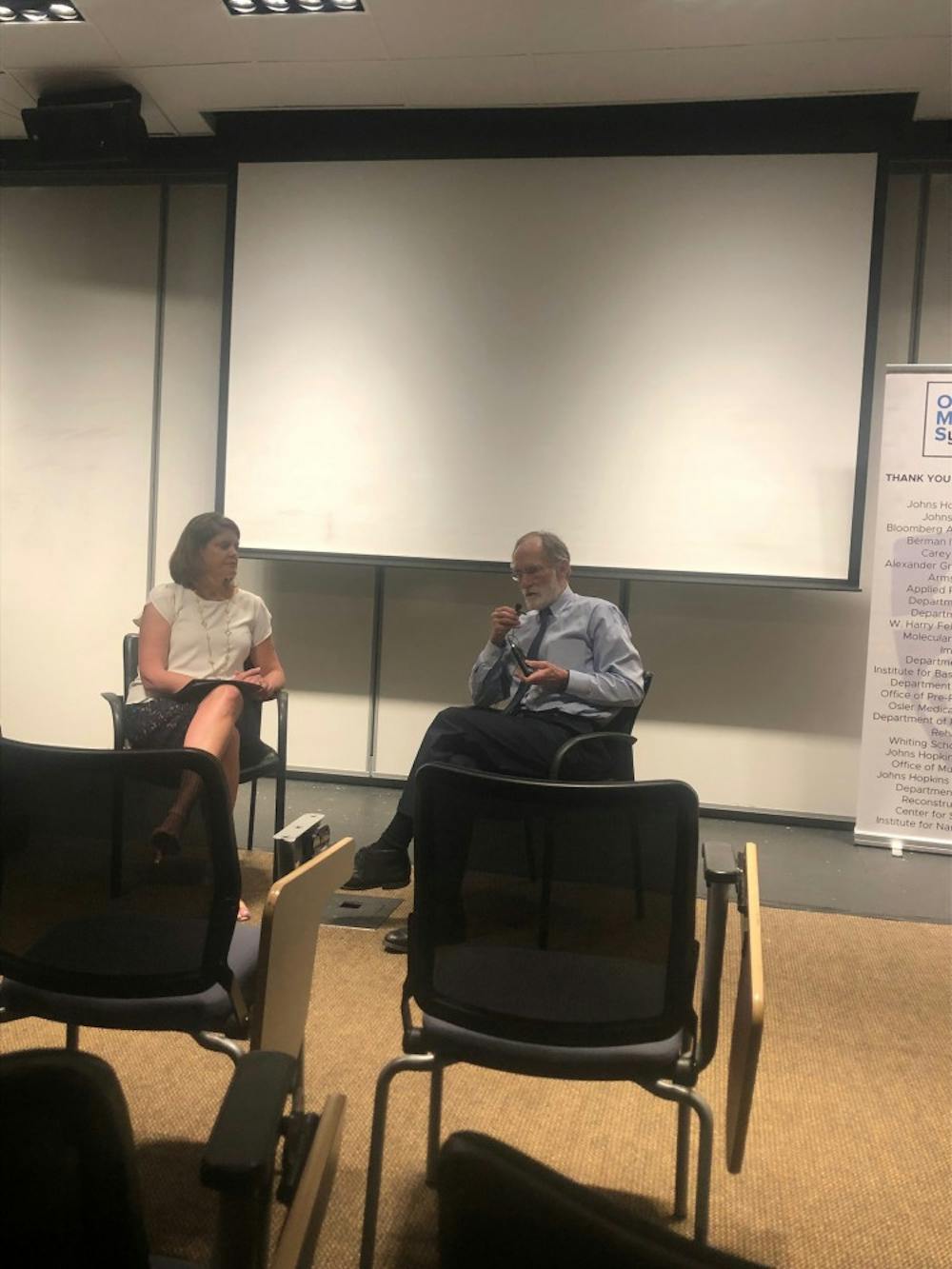 Courtesy of Laura Wadsten
Sheri Lewis and Peter Agre discuss their experiences in medical diplomacy for Osler Medical Symposium.